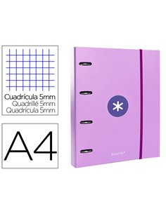 Classeur antartik 4 anneaux ronds 40mm a4 carton rembordé feuillets mobiles q5x5 colorislavande.