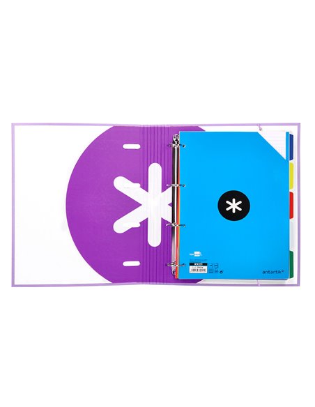 Classeur antartik 4 anneaux ronds 40mm a4 carton rembordé feuillets mobiles q5x5 colorislavande.