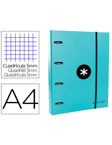 Classeur antartik 4 anneaux ronds 40mm a4 carton rembordé feuillets mobiles q5x5 coloris menthe.