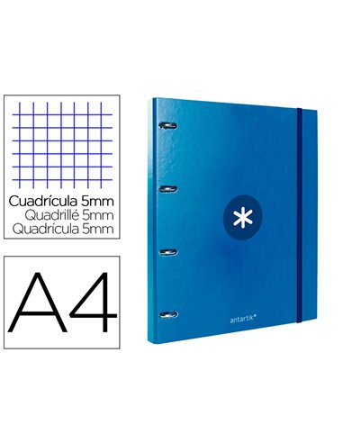 Classeur antartik 4 anneaux ronds 25mm a4 carton remborde feuillets mobiles 5x5 bleu marine.