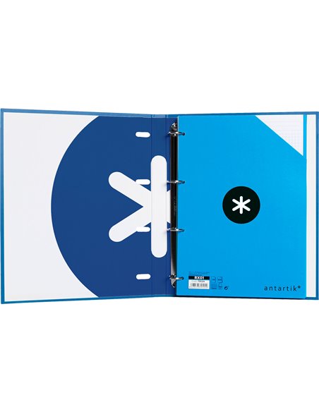 Classeur antartik 4 anneaux ronds 25mm a4 carton remborde feuillets mobiles 5x5 bleu marine.