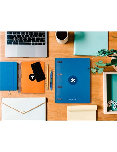 Classeur antartik 4 anneaux ronds 25mm a4 carton remborde feuillets mobiles 5x5 bleu marine.