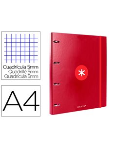 Classeur antartik 4 anneaux ronds 25mm a4 carton remborde feuillets mobiles 5x5 framboise.