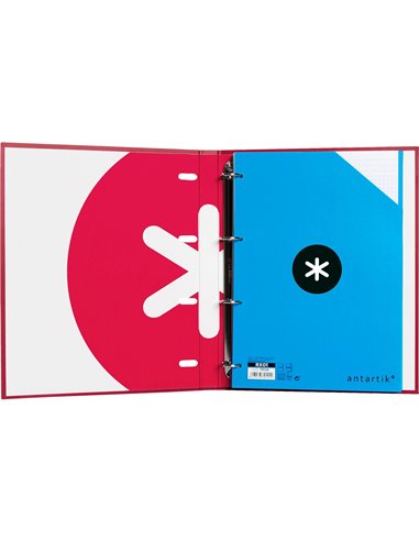 Classeur antartik 4 anneaux ronds 25mm a4 carton remborde feuillets mobiles 5x5 framboise.