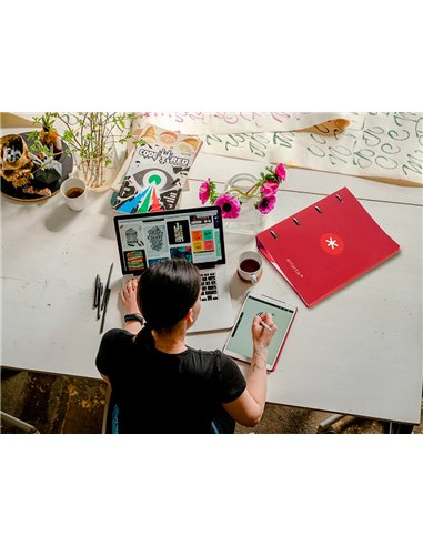 Classeur antartik 4 anneaux ronds 25mm a4 carton remborde feuillets mobiles 5x5 framboise.