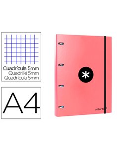 Classeur antartik 4 anneaux ronds 25mm a4 carton remborde feuillets mobiles q5x5 coloriscorail.