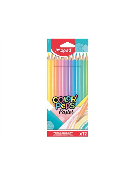 Crayon couleur maped color' peps couleur pastel carton 12 un.