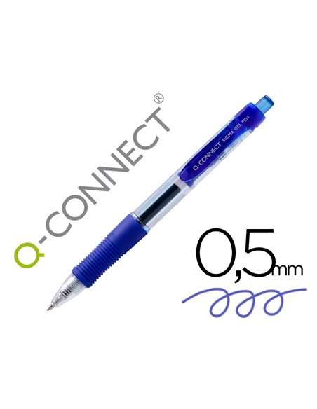 Stylo-bille q-connect sigma écriture moyenne 0.5mm encre gel rétractable corps plastique translucide coloris bleu.