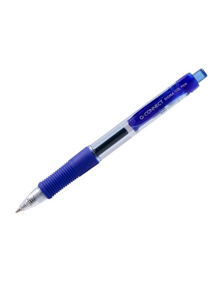 Stylo-bille q-connect sigma écriture moyenne 0.5mm encre gel rétractable corps plastique translucide coloris bleu.