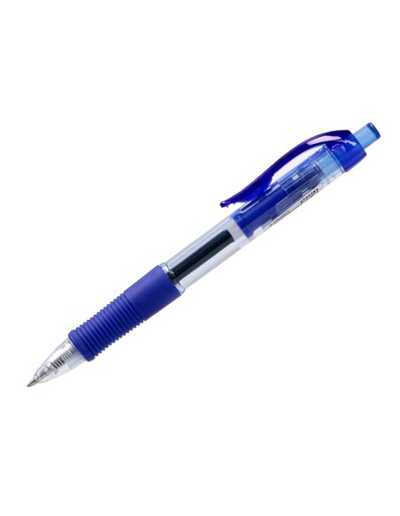 Stylo-bille q-connect sigma écriture moyenne 0.5mm encre gel rétractable corps plastique translucide coloris bleu.