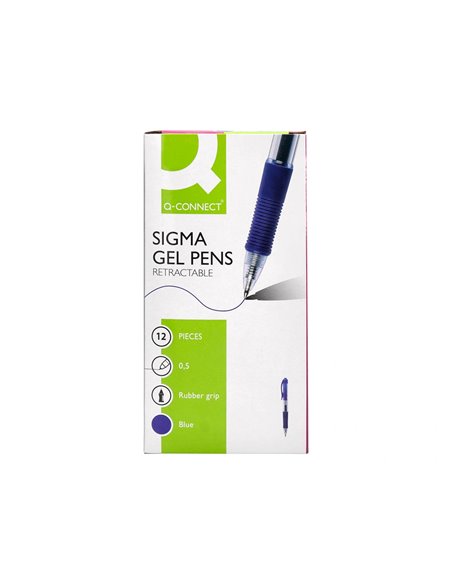 Stylo-bille q-connect sigma écriture moyenne 0.5mm encre gel rétractable corps plastique translucide coloris bleu.