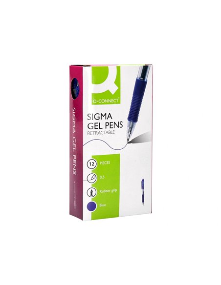 Stylo-bille q-connect sigma écriture moyenne 0.5mm encre gel rétractable corps plastique translucide coloris bleu.