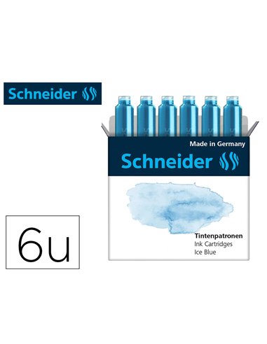 Cartouche encre schneider coloris ice blue pastel boite 6 unites.