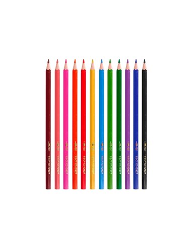 Crayon couleur liderpapel certifie fsc mine extra-resistante ecouse etui carton de 12 coloris assortis.