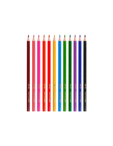 Crayon couleur liderpapel certifie fsc mine extra-resistante ecouse etui carton de 12 coloris assortis.