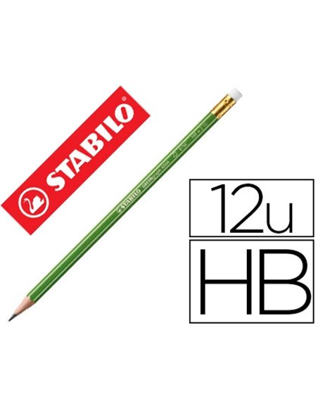 Crayon graphite stabilo greengraph hexagonal bois fsc vernis mat mine ultra résistante hb bout gomme.