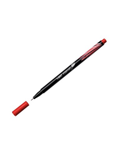 Stylo feutre bic intensity pointe fine corps noir verni couleurs rouge lot 12 unites.