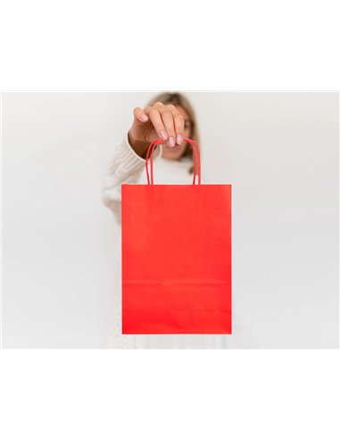 Sac papier q-connect cellulose m anse torsadee 270x370x12mm coloris rouge.