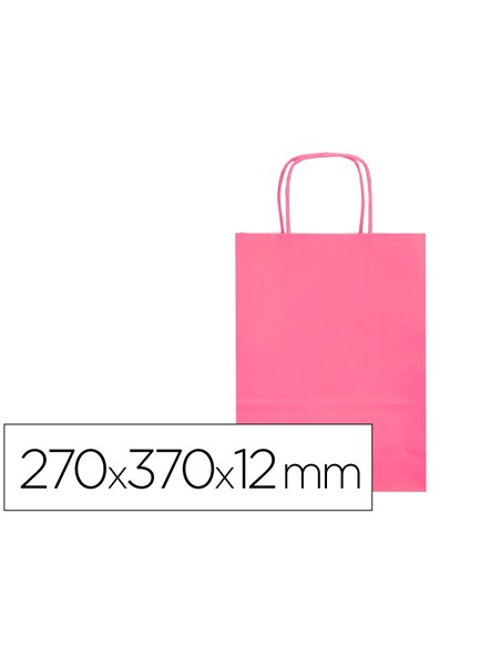 Sac papier q-connect cellulose m anse torsadee 270x370x12mm coloris rose.