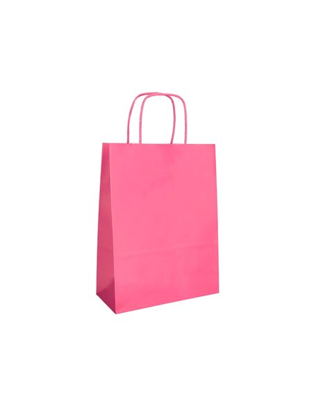 Sac papier q-connect cellulose m anse torsadee 270x370x12mm coloris rose.
