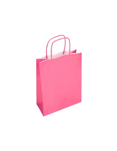 Sac papier q-connect cellulose m anse torsadee 270x370x12mm coloris rose.