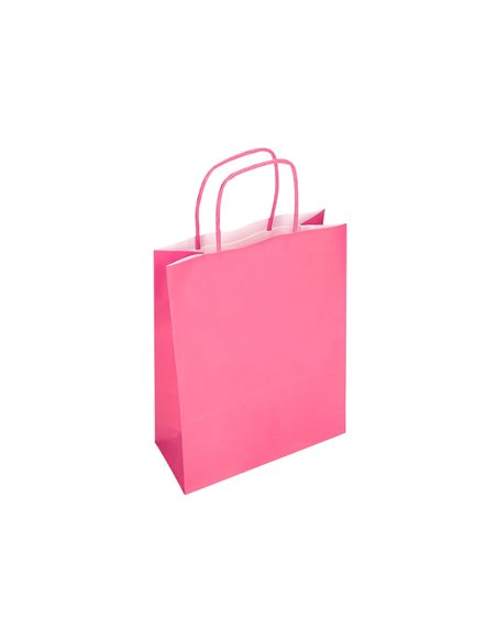 Sac papier q-connect cellulose m anse torsadee 270x370x12mm coloris rose.