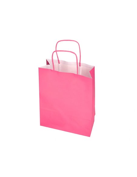 Sac papier q-connect cellulose m anse torsadee 270x370x12mm coloris rose.