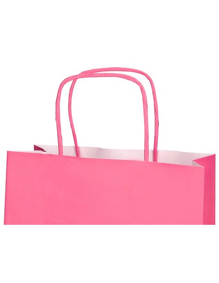 Sac papier q-connect cellulose m anse torsadee 270x370x12mm coloris rose.