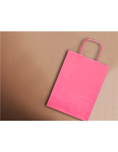 Sac papier q-connect cellulose m anse torsadee 270x370x12mm coloris rose.