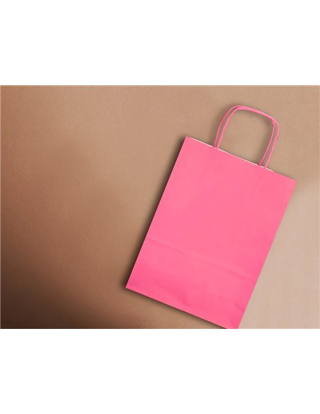 Sac papier q-connect cellulose m anse torsadee 270x370x12mm coloris rose.