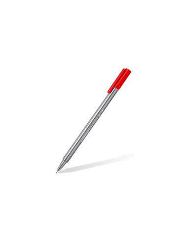 Feutre staedtler triplus fineliner 334 triangulaire pointe superfine 0,3mm coloris rouge.