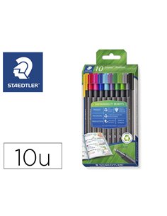 Feutre staedtler triplus fineliner 334 r pointe extra fine 0,3mm ergonomique coloris assortis etui 10 unites.