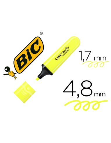 Surligneur bic tank marking highlighter sechage rapide pointe biseautee coloris jaune.