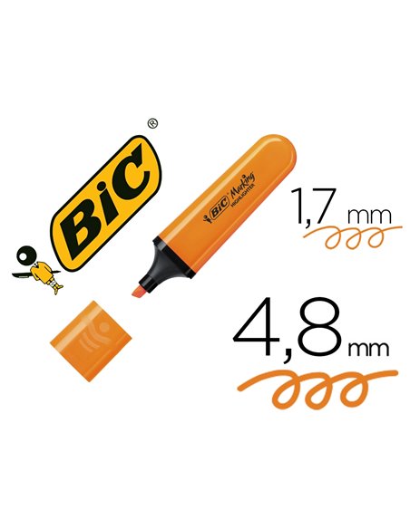 Surligneur bic tank marking highlighter sechage rapide pointe biseautee coloris orange.