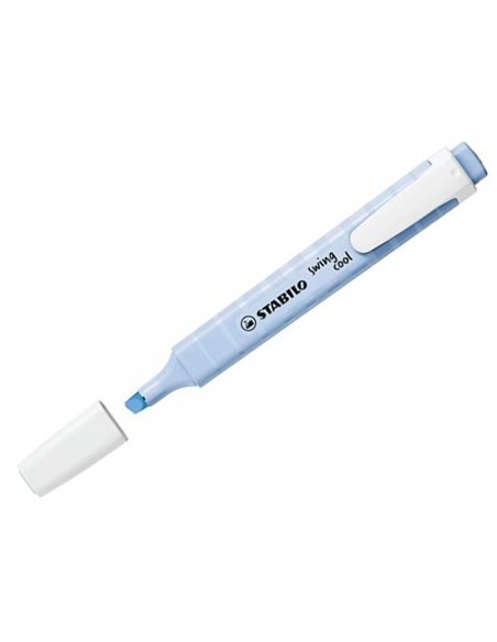 Surligneur stabilo swing cool pastel edition format stylo pointe biseautee trace 1/4mm clip coloris nuage de bleu.