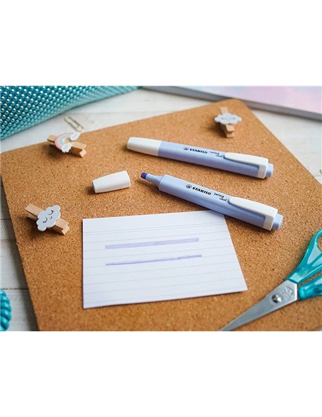 Surligneur stabilo swing cool pastel edition format stylo pointe biseautee trace 1/4mm clip coloris nuage de bleu.