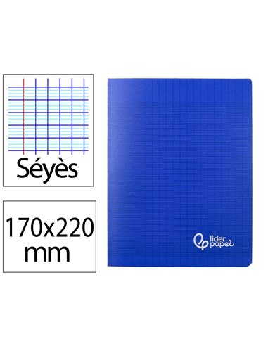 Cahier piqure liderpapel couverture pp 170x220mm 96p seyes coloris bleu.