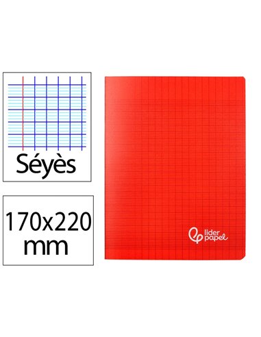 Cahier piqure liderpapel couverture pp 170x220mm 96p seyes coloris rouge.