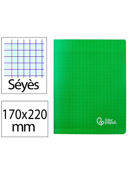Cahier piqure liderpapel couverture pp 170x220mm 96p seyes coloris vert.