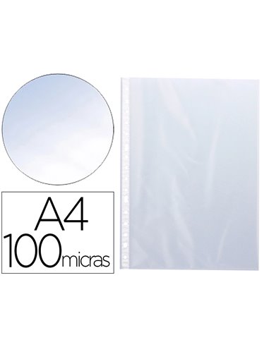 Pochette q-connect polypropylène lisse 10/100e perforée cristal antistatique a4 210x297mm boite de 100 unites.