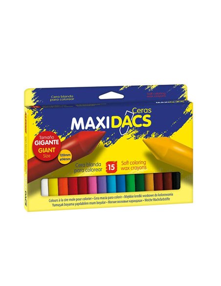 Crayons de couleur Alpino Maxidacs, lot de 15, taille XL 120 mm x 14 mm, étiquette antitache, idéal pour les artistes confirmés,