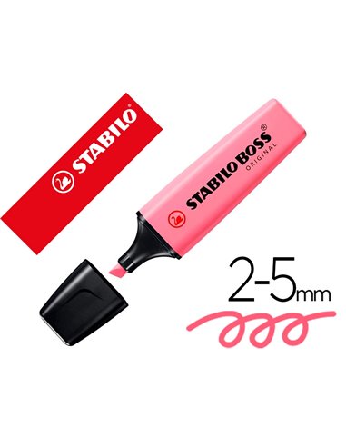 Surligneur stabilo boss original pastel encre base eau pointe biseautee largeur trace 2/5mm coloris mauve.