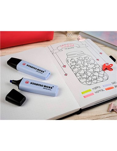 Surligneur stabilo boss original pastel encre base eau pointe biseautee largeur trace 2/5mm coloris nuage de.