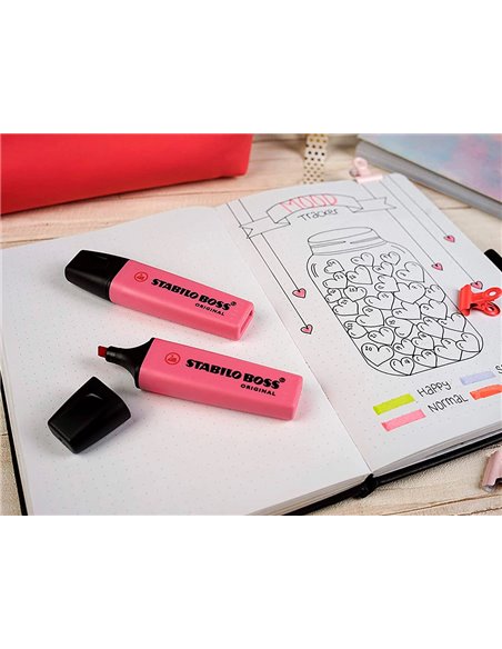 Surligneur stabilo boss original pastel encre base eau pointe biseautee largeur trace 2/5mm coloris petale de.