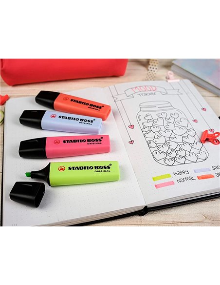 Surligneur stabilo boss original pastel encre base eau pointe biseautee largeur trace 2/5mm coloris petale de.