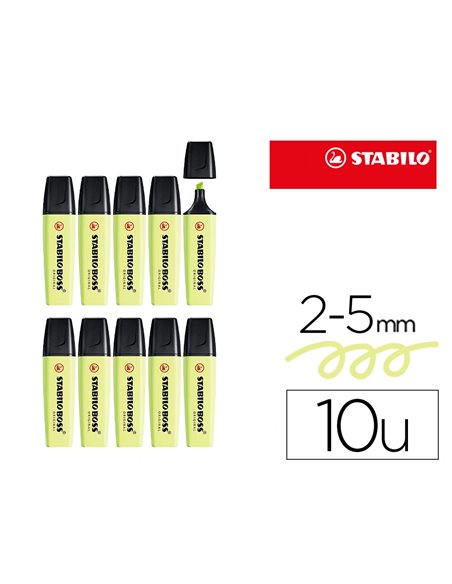 Surligneur stabilo boss original pastel encre base eau pointe biseautee largeur trace 2/5mm coloris zeste de.