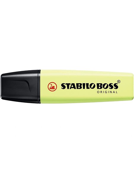 Surligneur stabilo boss original pastel encre base eau pointe biseautee largeur trace 2/5mm coloris zeste de.