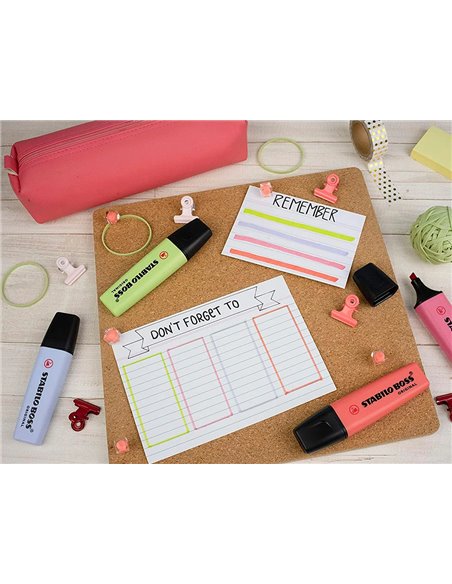 Surligneur stabilo boss original pastel encre base eau pointe biseautee largeur trace 2/5mm coloris zeste de.