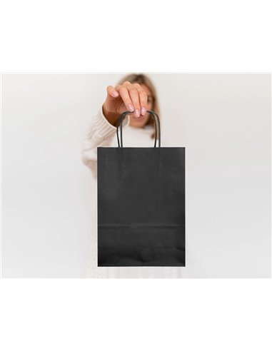 Sac papier q-connect cellulose l anse torsadee 320x400x14mm coloris noir.