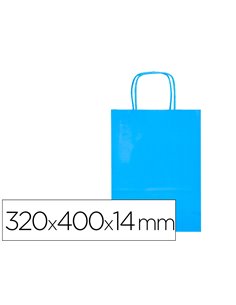 Sac papier q-connect cellulose l anse torsadee 320x400x14mm coloris bleu ciel.